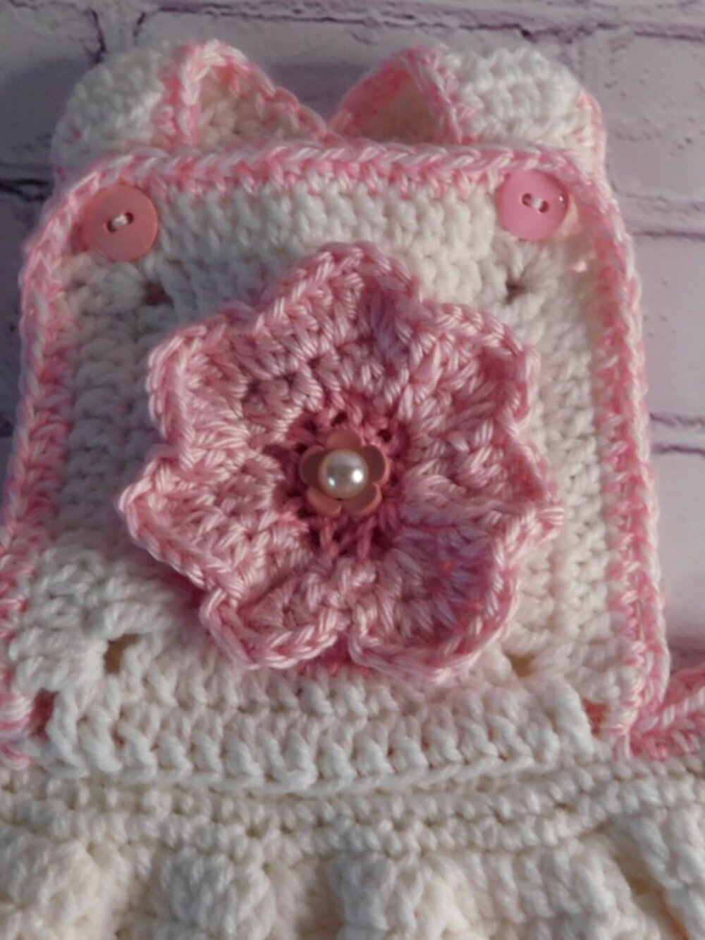 Crochet Baby Dress, Pink and White Flower, Newborn Outfit, Fits 0-3 Months - Picture 4 of 4